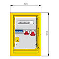 Unterputzverteiler aus Edelstahl mit einem RCD TypA, 2 CEE-Abgängen 16-32A, 2 Schukos und einer Datendoppeldose RJ45