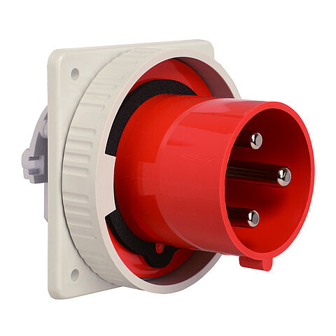 Waterproof panel appliance inlet straight 125A 3P 9h with screwed flange 130x130mm and pilot contact