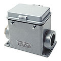 Wall mount housing A32 and D50 from aluminium, height 81,5mm with spring cover, double locking system and nozzle 1xM32