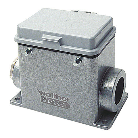 Wall mount housing A32 and D50 from aluminium, height 81,5mm with spring cover, double locking system and nozzles 2xM25