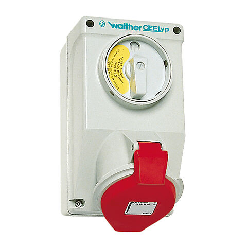 Wall socket 32A 5P 4h with 4-pole switch CH and interlocking