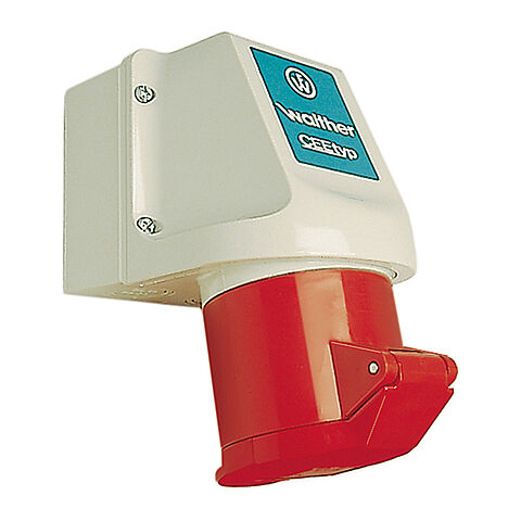 Wall socket for internal fixing 16A 5P 6h with two knock-out cable entries both on top and bottom and one knock-out floor entry