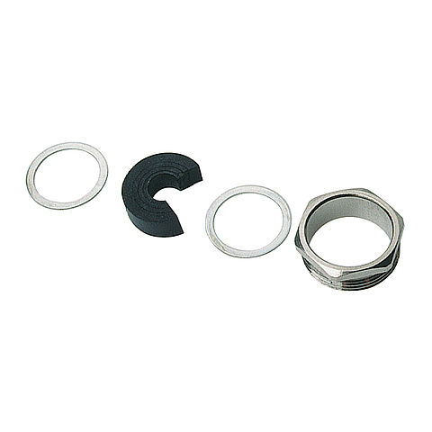 Pressure gland with cut-out gasket ring and pressure rings PG42
