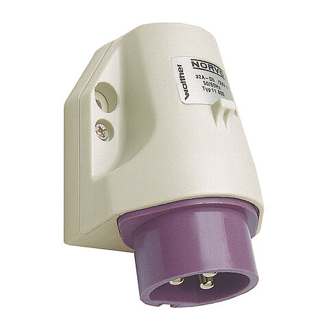 NORVO appliance inlet for external fixing 16A 2P 0h for low voltage with one top cable entry