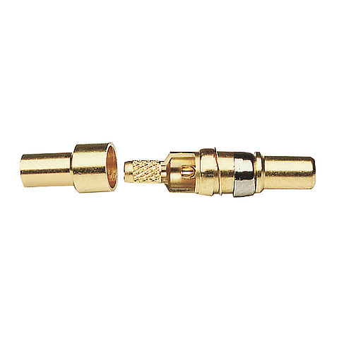 Stiftkontakt für Crimp- oder Lötanschluss der Baureihe MO 3P koax, vergoldet und für die Kabelgrößen RG174,179,316