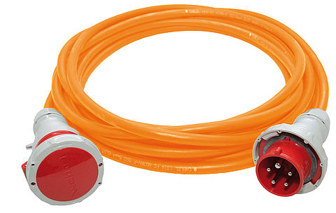 CEE extension cable with plug and coupler 32A 5P 400V 6h IP67, length 50m, Type H07BQ-F 5G6