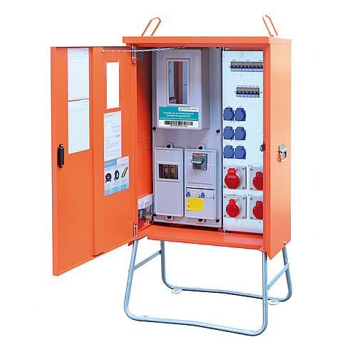 Anschlussverteilerschrank 44kVA mit digitalem Zähler, RCD TypB und RCD TypA, 4 CEE-Abgänge 16-32A und 6 Schukos