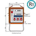 Endverteiler 22kVA mit Anbaugerätestecker 32A als Phasenwender, RCD Typ B und RCD Typ A, 9 LS, 3 CEE-Abgänge 16-32A und 6 Schukos