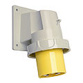 Waterproof panel appliance inlet angled 63A 5P 4h with screwed flange housing 114x114mm and pilot contact