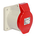 Panel socket straight 32A 4P 6h with flange 75x75mm