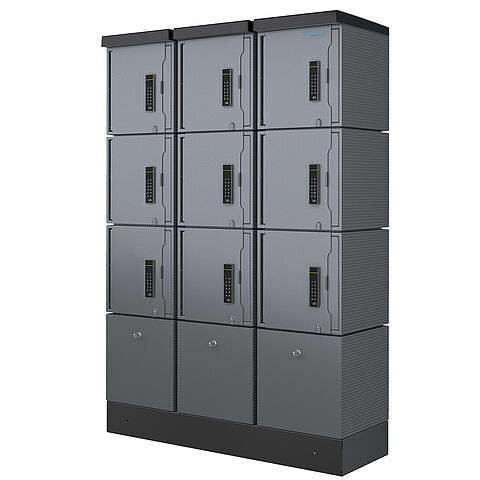 E-Bike Ladestation CUBE mit 9 Ladefächern und PIN & RFID-Schließung