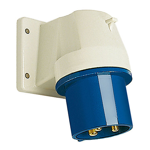 Panel appliance inlet angled 63A 5P 9h with screwed flange housing 114x114mm and pilot contact