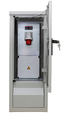 Notstromeinspeisung Edelstahlverteiler mit Netzumschalter und 63A 6h Anbaugerätestecker