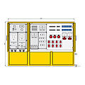 Industrie- und Marktplatzverteiler mit einem Wandlersatz 630/5A, 10 RCDs TypA, 20 LS, 13 CEE-Abgängen 16-125A und 12 Schukos