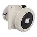 Waterproof panel socket angled 63A 4P 7h with flange 107x100mm