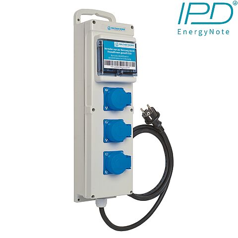 Kunststoff Steckdosenleiste mitn einem RCD, 3 Schutzkontaktsteckdosen und einem WS-Zähler