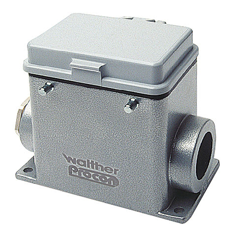 Wall mount housing B32, BA12, BB64, D80, DD144 and twice MOB16 from aluminium, height 72mm with spring cover, double locking system and cable gland 1xM32