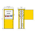 Energiesäule aus Edelstahl mit 4 RCDs TypA, 10 LS, 2 elektron. WS-Zählern, 6 CEE-Abgängen 16-32A und 4 Schukos