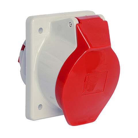 Panel socket angled 32A 5P 6h with flange 95x80mm for harsh environments