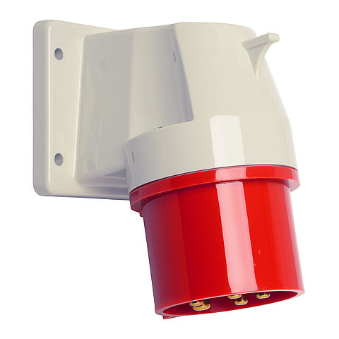 Panel appliance inlet angled 63A 3P 4h with screwed flange housing 114x114mm and pilot contact