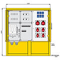 Industrie- und Marktplatzverteiler mit 4 RCDs TypA, 10 LS, 6 CEE-Abgängen 16-63A und 6 Schukos