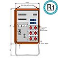 Verteilerschrank für Container 69kVA mit 2 RCDs Typ B und RCD Typ A, 14 LS, 6 CEE-Abgänge 32A und 6 Schukos